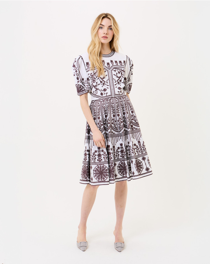 White-based violet embroidered dress 