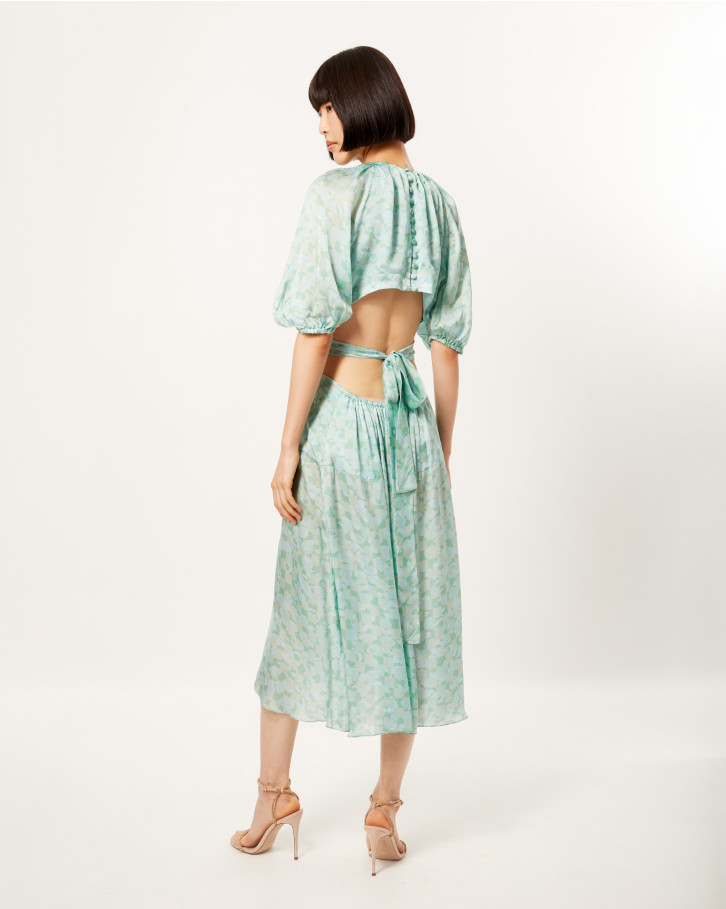 Teal Theatrical Abstract Long Dress