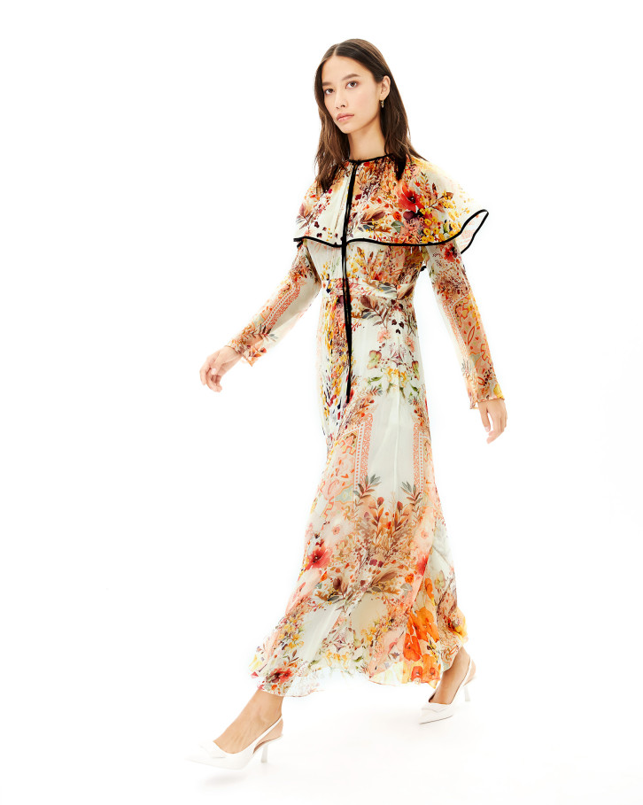 Zinnia Summer Fete maxi dress with cape