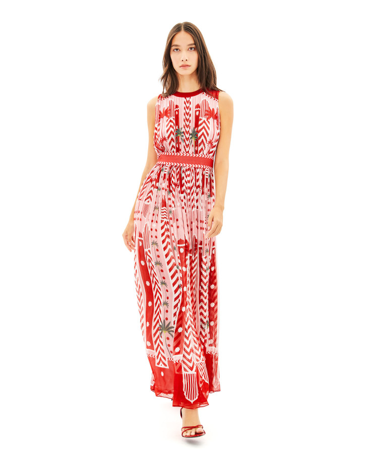 Carnelian Palm pleated long dress