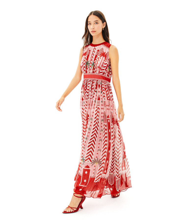 Carnelian Palm pleated long dress