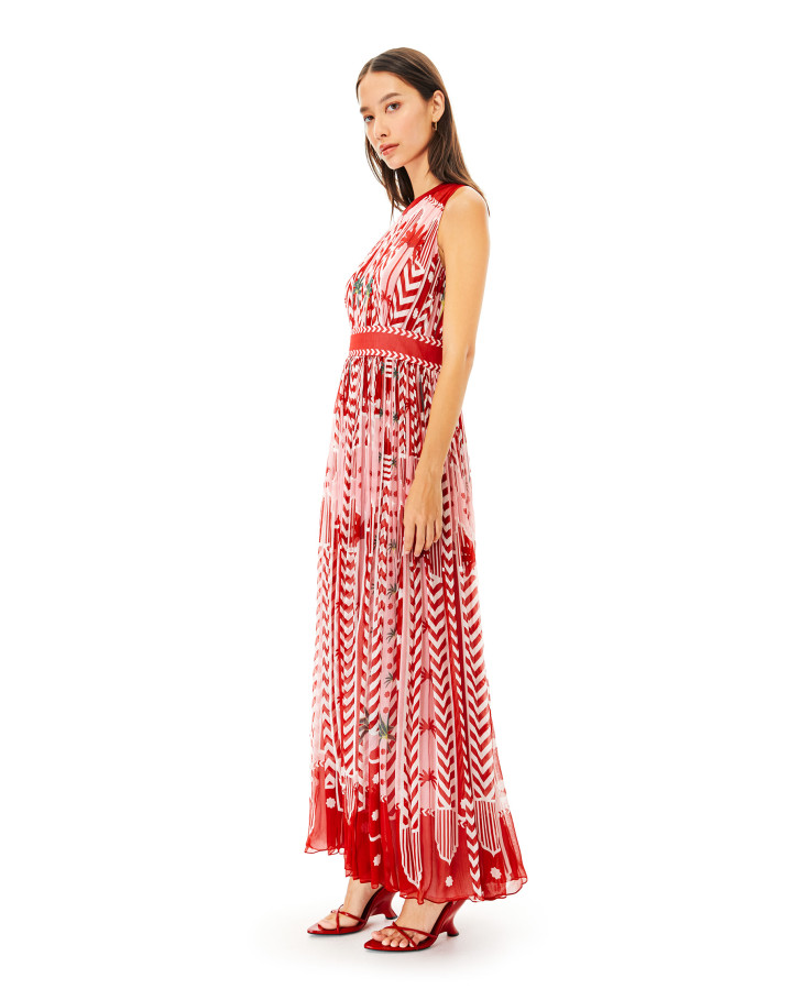 Carnelian Palm pleated long dress