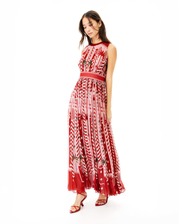Carnelian Palm pleated long dress