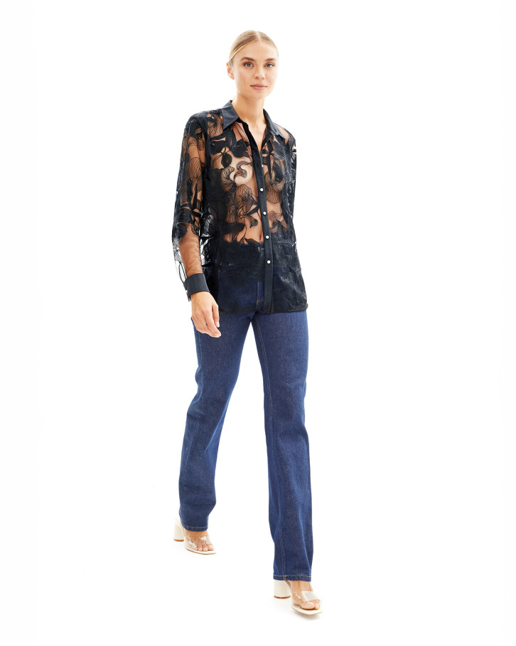 Black Chantilly embroidered shirt