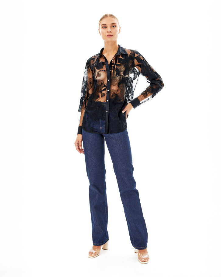 Black Chantilly embroidered shirt