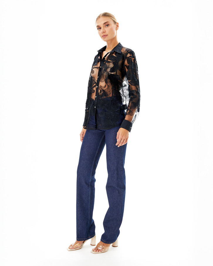 Black Chantilly embroidered shirt