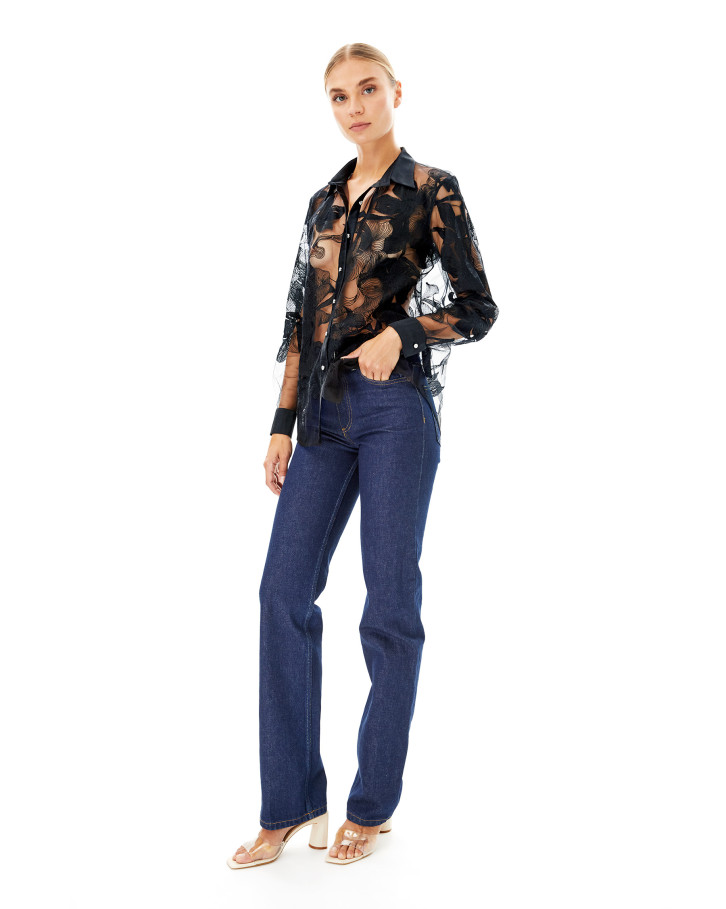 Black Chantilly embroidered shirt