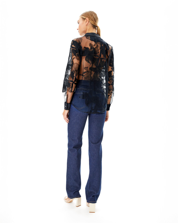 Black Chantilly embroidered shirt
