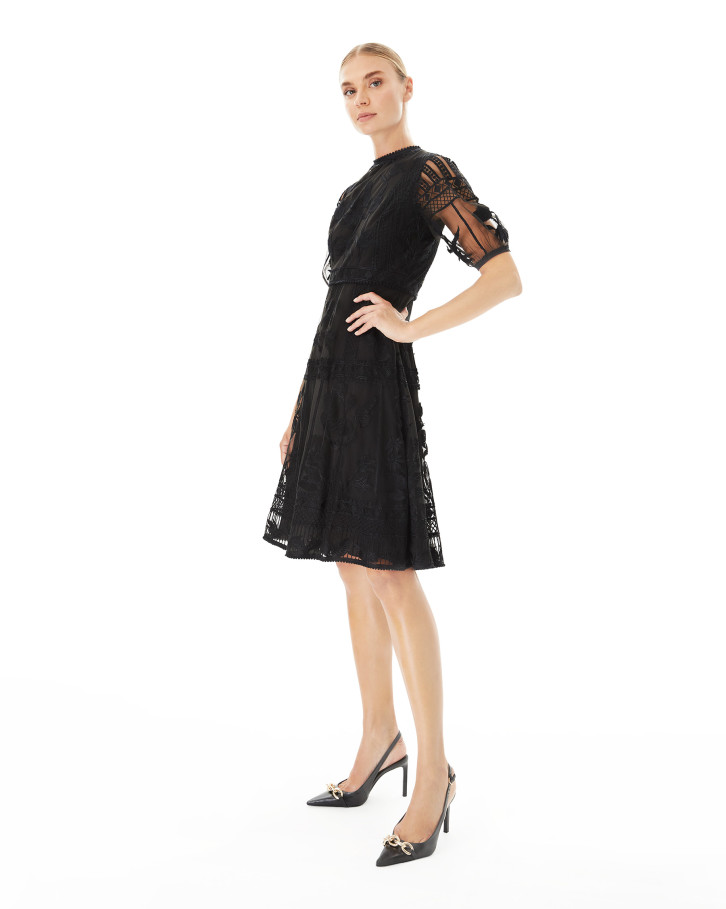 Black Chantilly floret embroidered dress