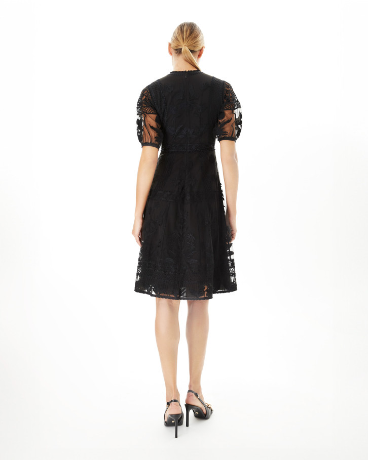 Black Chantilly floret embroidered dress