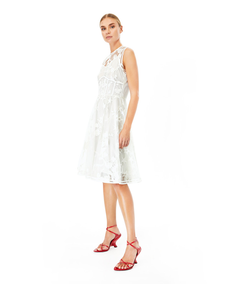 White Chantilly embroidered sleeveless dress