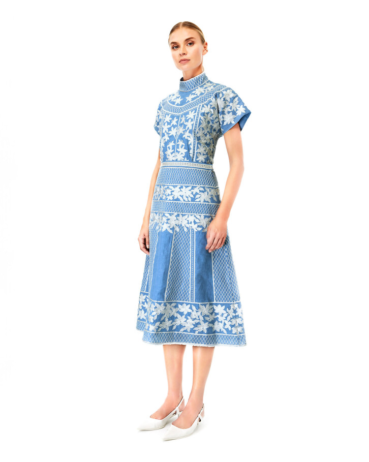 Azure Lea embroidered high neck top and skirt co-ord set