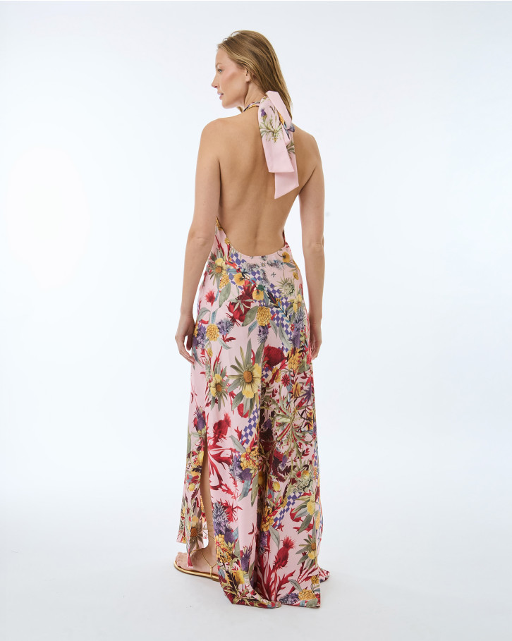 Garnet Blossom Halter Neck Long Dress