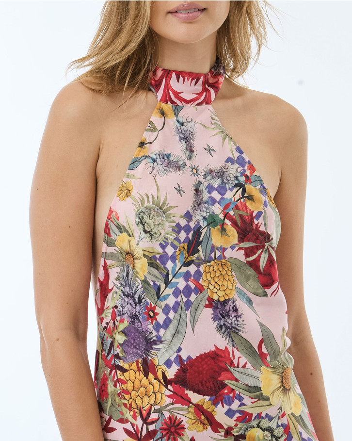 Garnet Blossom Halter Neck Long Dress