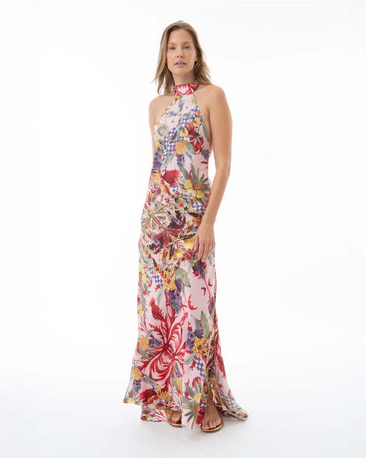 Garnet Blossom Halter Neck Long Dress