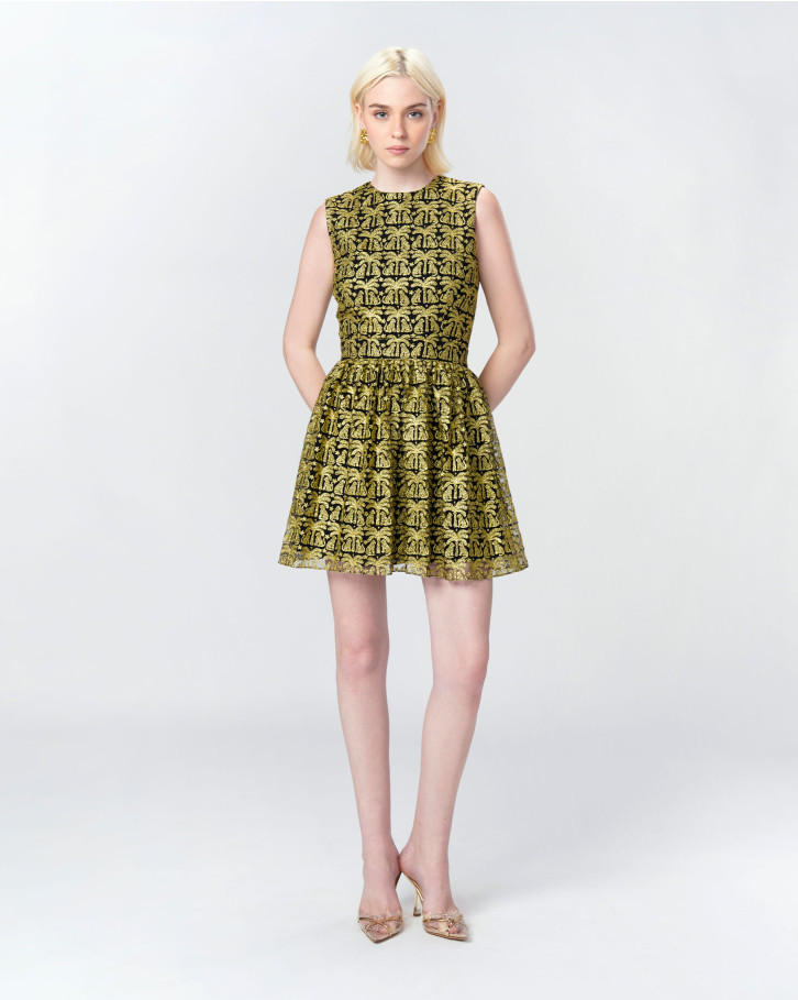 Golden on Black Embroidered Dress