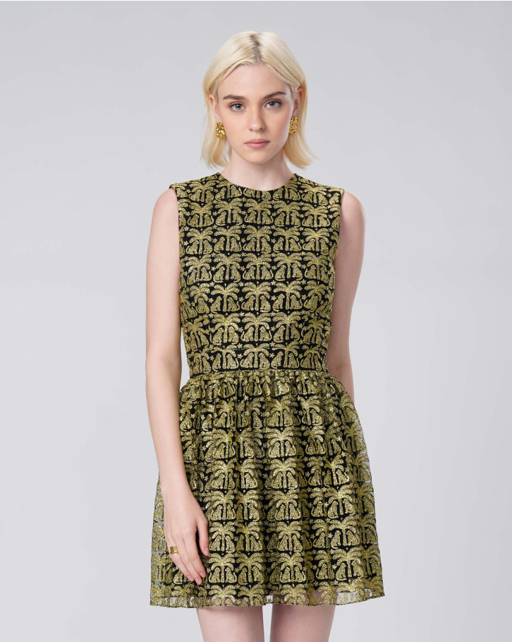 Golden on Black Embroidered Dress