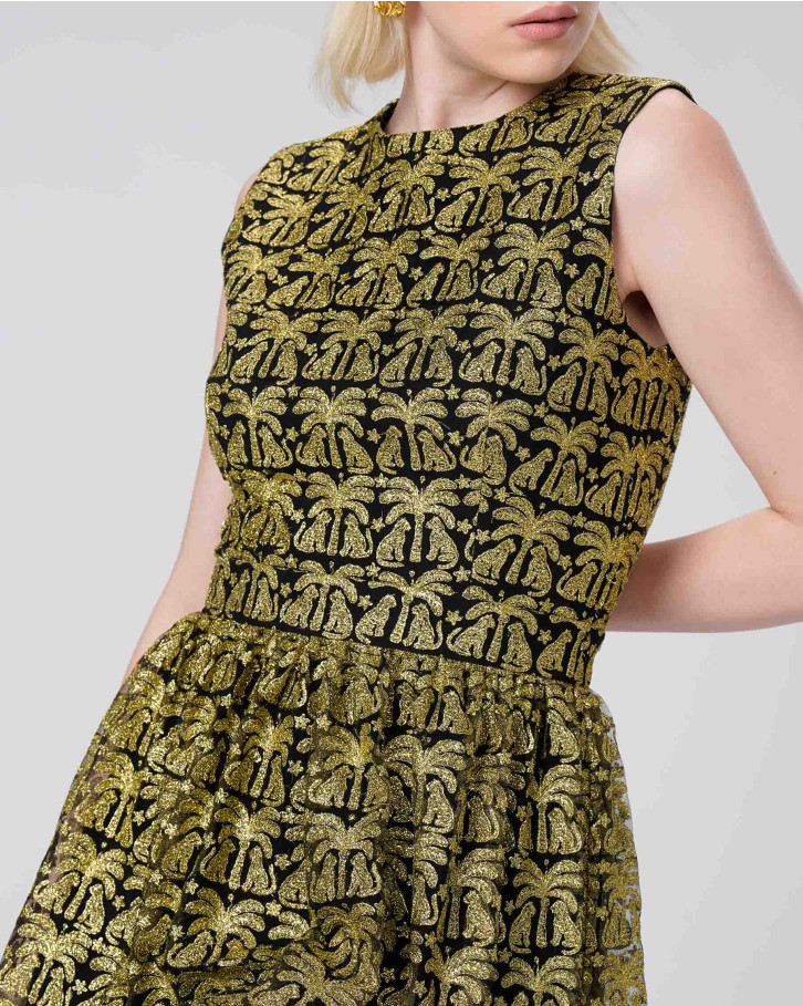 Golden on Black Embroidered Dress