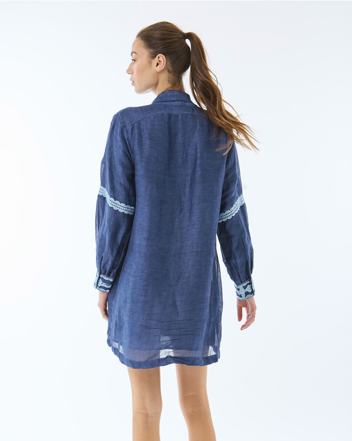 Blue with Blue Embroidery Shirt Dress