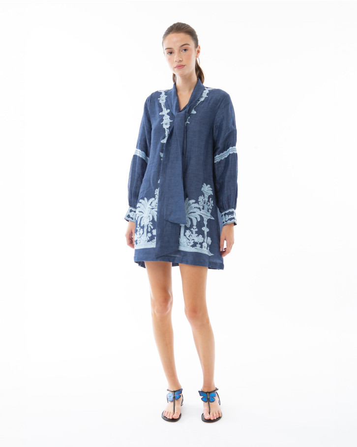 Blue with Blue Embroidery Shirt Dress