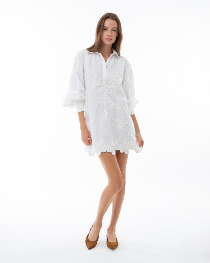 White with White Embroiderery Short Dress