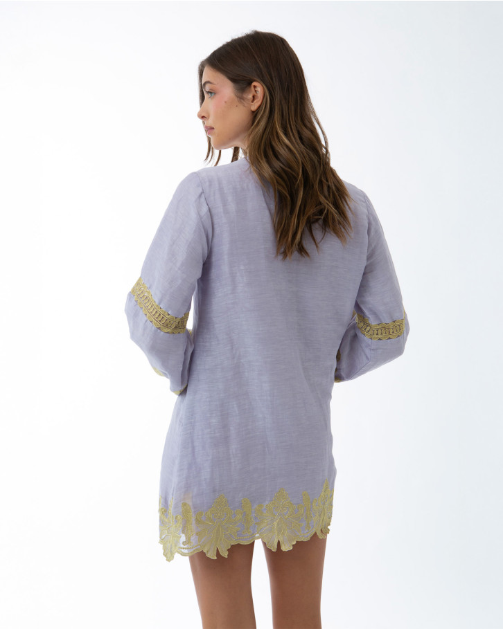 Lilac with Yellow Embroidery Short Tunic