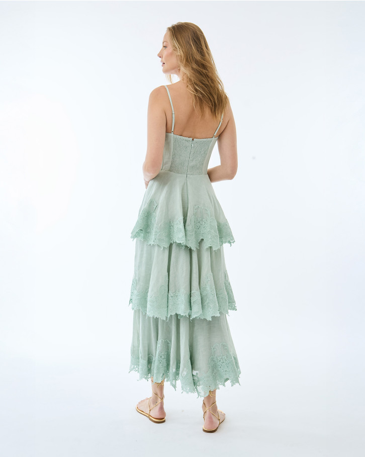 Green with Green Embroidery Long Dress