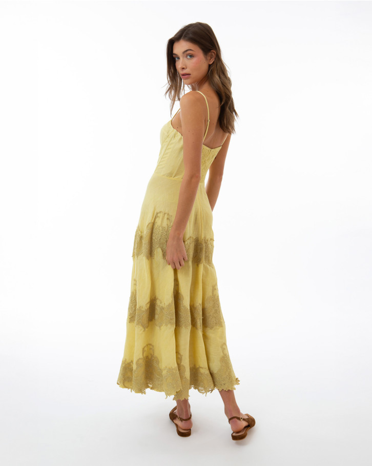 Yellow with Yellow Embroidery Long Dress