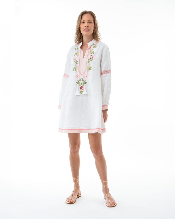 White with Floral Embroidery Short Dress