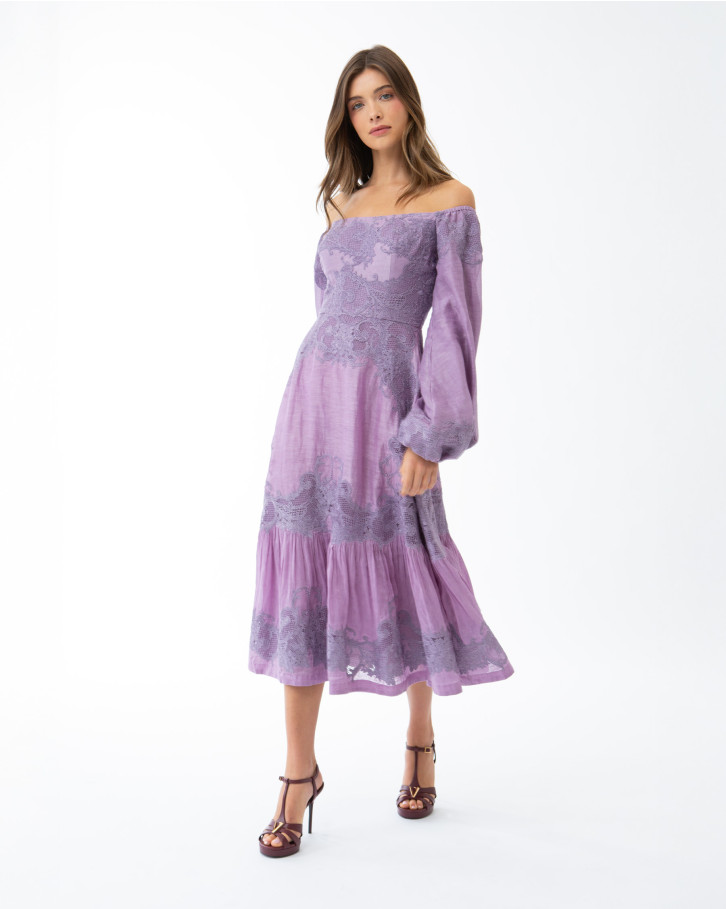 Purple with Purple Embroidery Long Dress