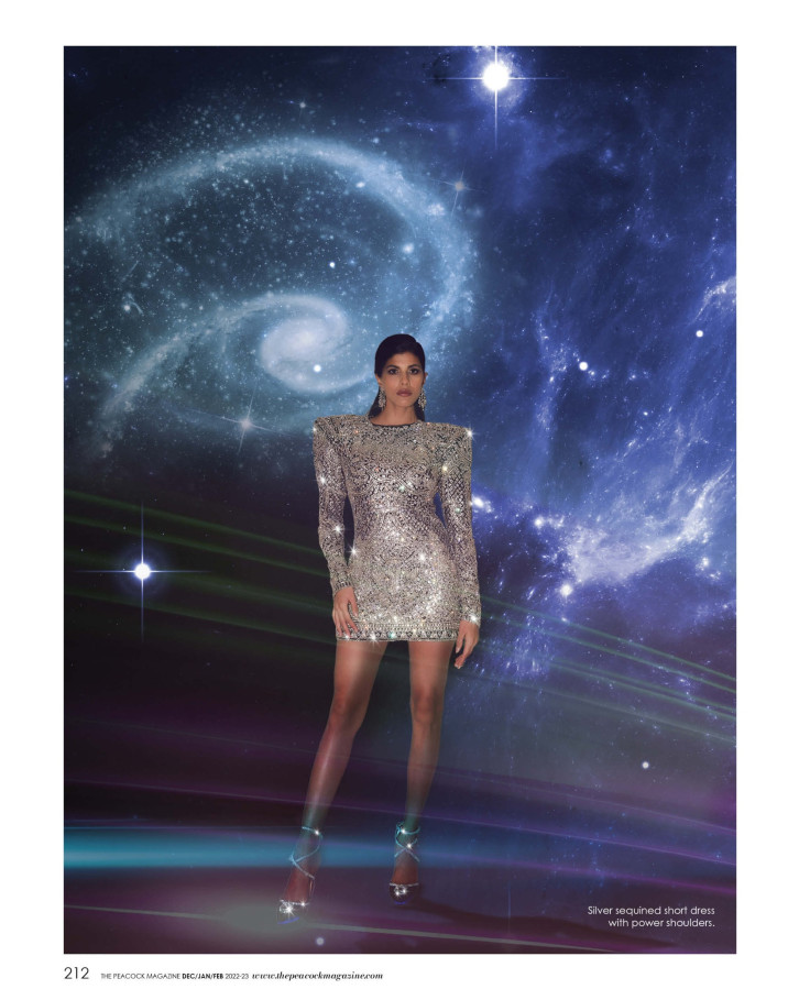 Silver sequined short dress with power shoulders
