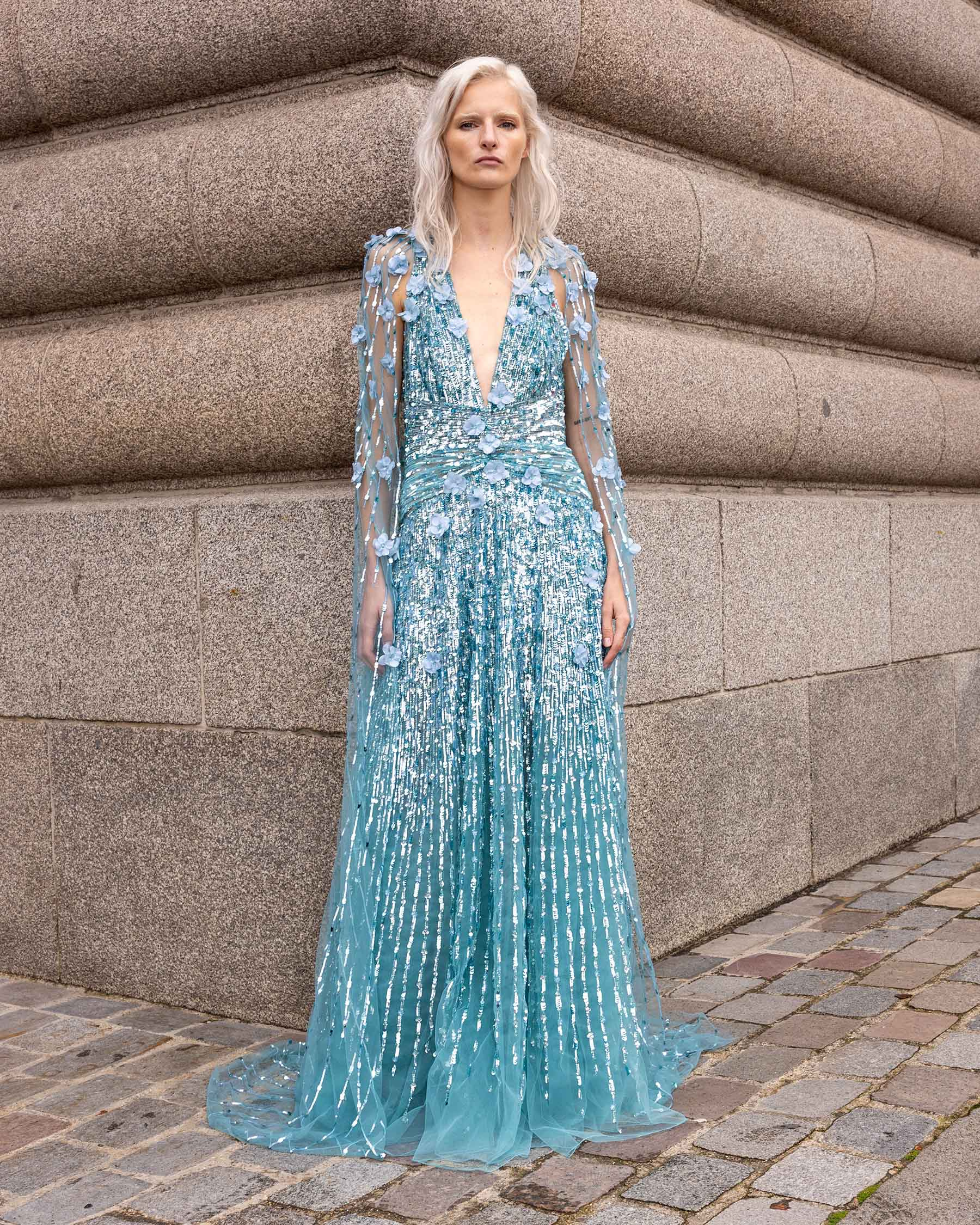Shop Zalea Turquoise Embroidered Long Dress